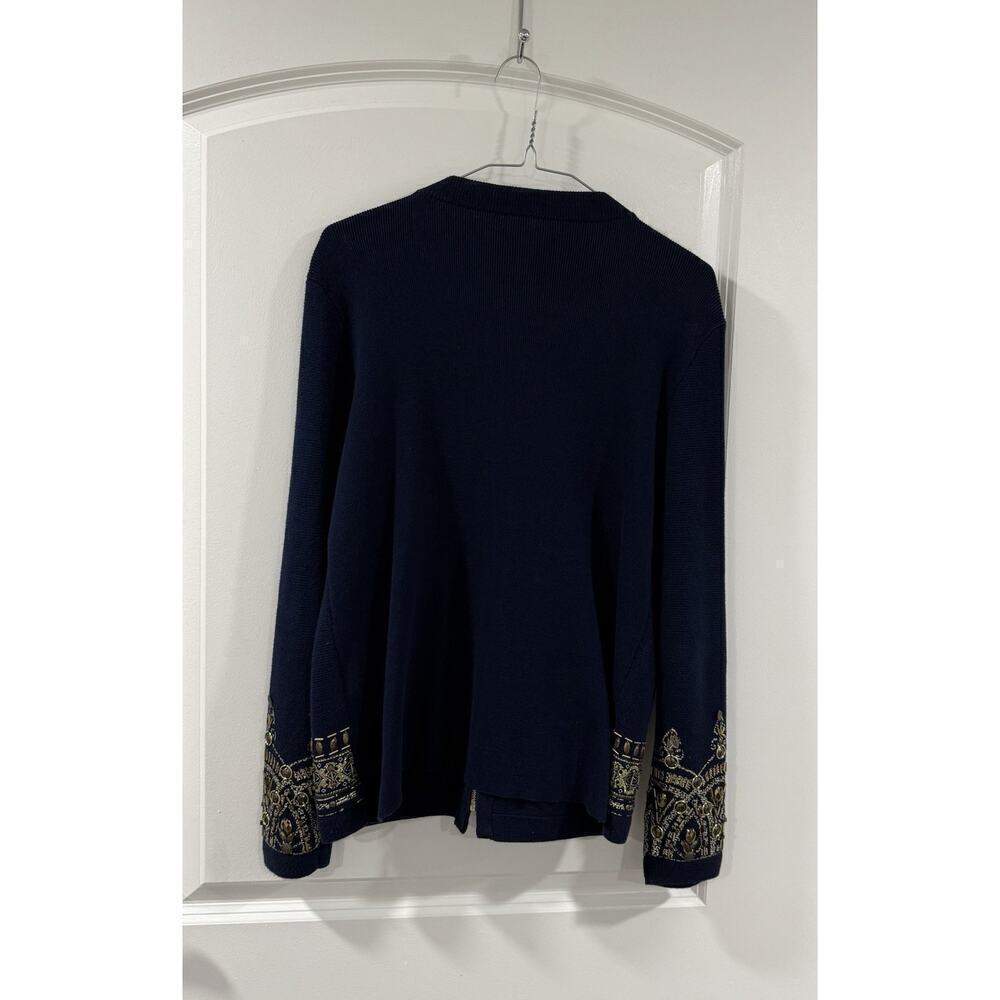 Chico’s Demitria Cardigan Navy Gold Beaded Embroidered Zip Jacket Sz 1 - Picture 4 of 14
